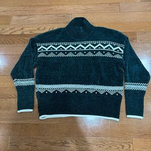 Christian Siriano Teal Chenille Fair Isle Mock Turtleneck Sweater Womens XL Cozy